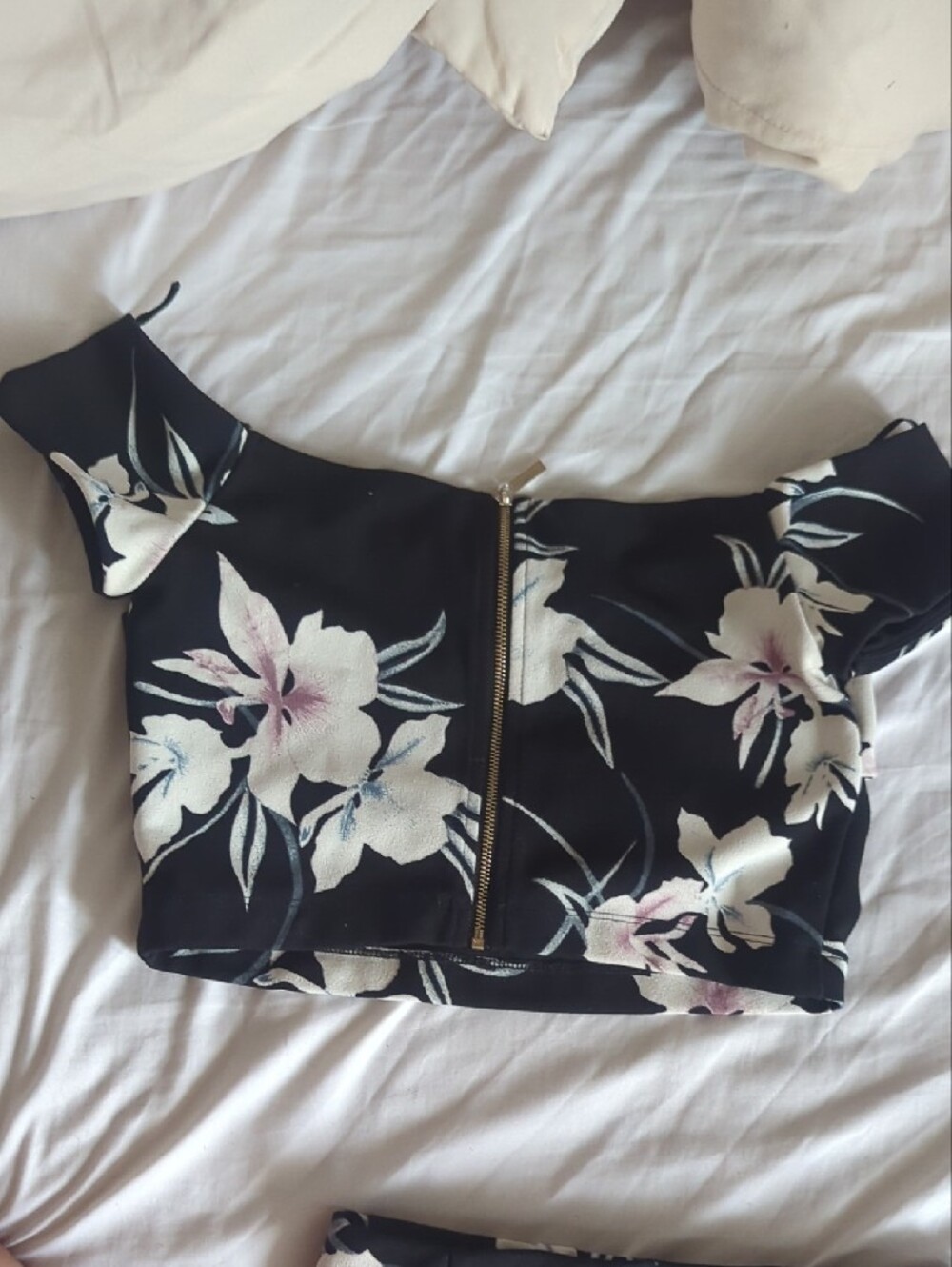 Dynamite Black Floral Two-Piece Midi Skirt Set with Pink Accents - Picture 7 of 7